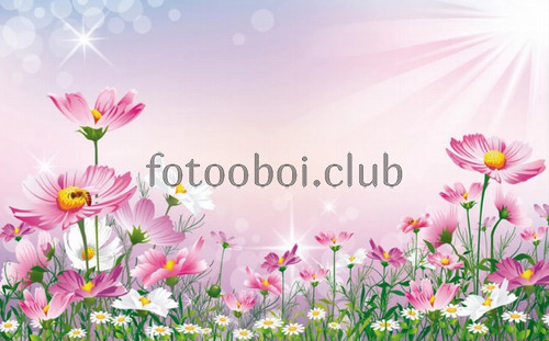 цветы, поле, 3д, 3d